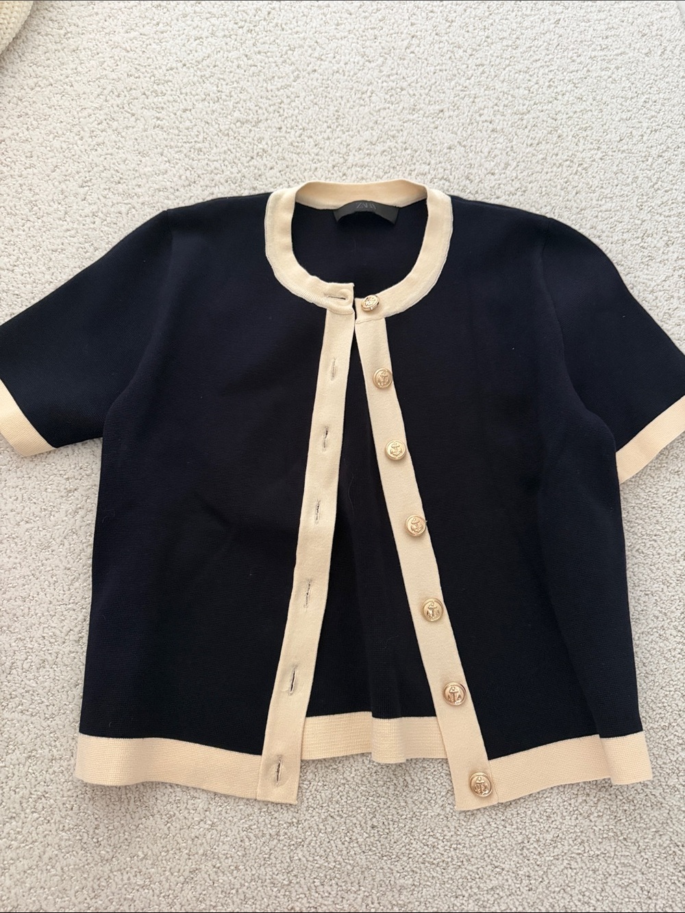 Zara Black and Cream Short-Sleeve Knit Jacket